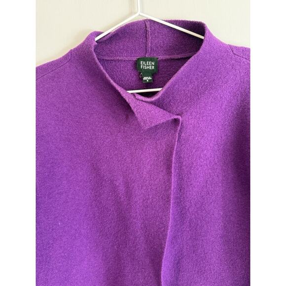 Eileen Fisher Womens Purple Wool Coat Cape Open Front Cuff Sleeves Size S 1796 - Picture 4 of 10